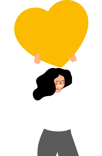 Illustration einer Frau, die ein großes gelbes Herz hochhält